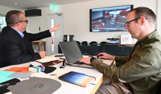 Auto Express editor-at-large John McIlroy talking with Bentley Mulliner representative Phillip Dean