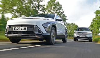 Hyundai Kona and Honda HR-V - front tracking (Hyundai leading)